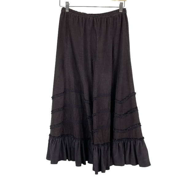 Monsoon Gypsy Skirt Brown 8/10 Silk Frill Needlecord Elastic Waist Hippie Boho - Picture 7 of 9